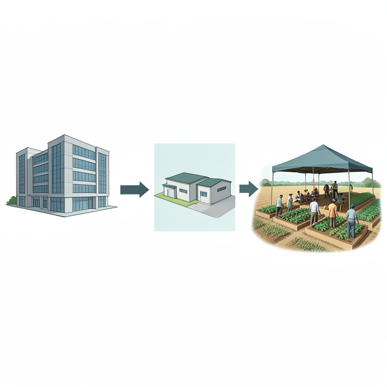 AI-generated conceptual illustration (Indian farmers and agricultural technology centers in Prayagraj district). It explains the idea and does not show study data.