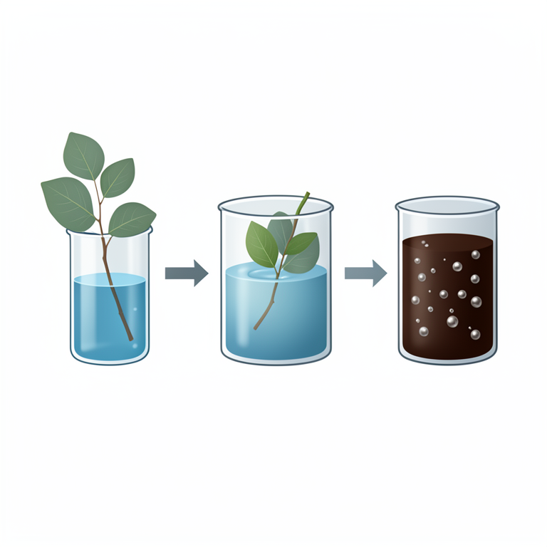 AI-generated conceptual illustration (eucalyptus leaves and copper sulphate solution). It explains the idea and does not show study data.