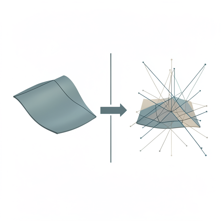 AI-generated conceptual illustration (A mathematical representation of a curved surface in a three-dimensional coordinate system). It explains the idea and does not show study data.
