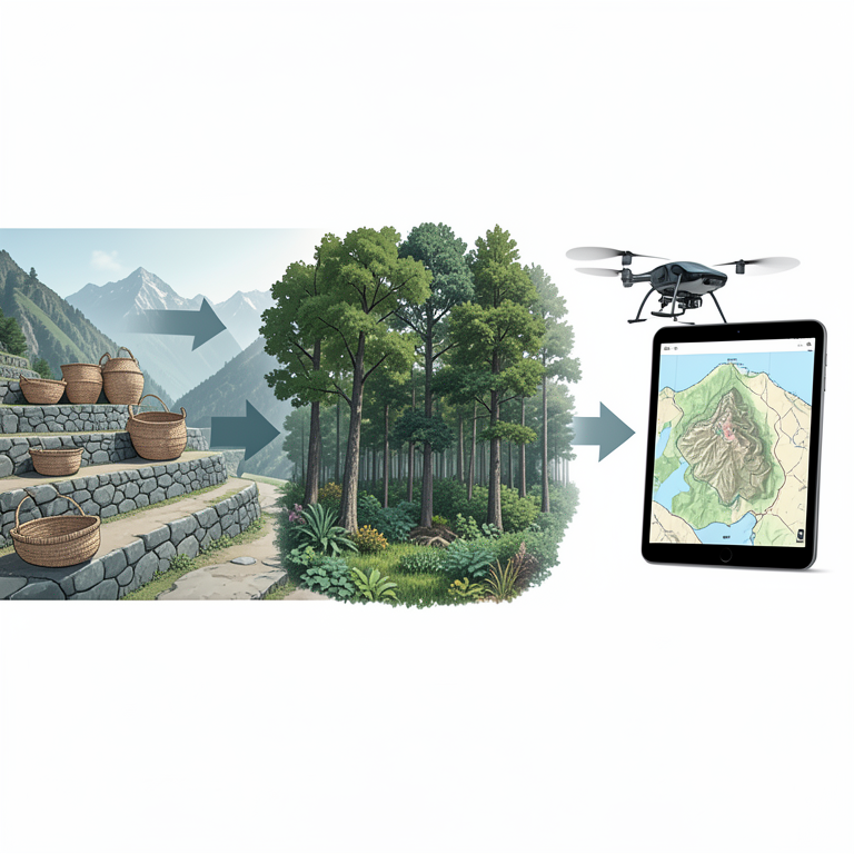 AI-generated conceptual illustration (Mixed-species Himalayan forest landscape in Syangja, Nepal). It explains the idea and does not show study data.