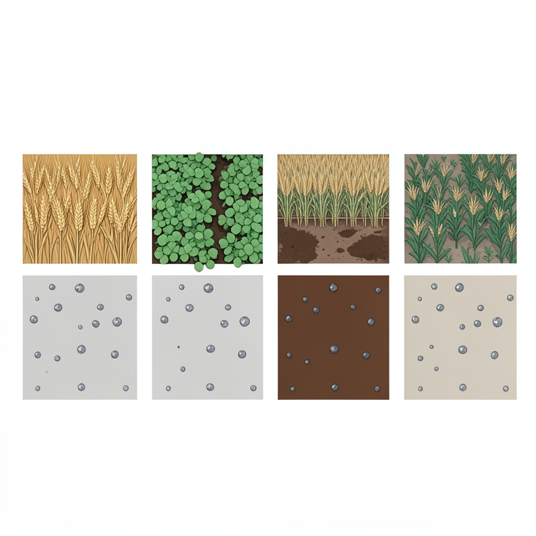 AI-generated conceptual illustration (Semi-arid agricultural soil plots with cereal and legume crops). It explains the idea and does not show study data.
