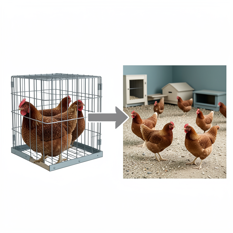 AI-generated conceptual illustration (commercial brown layer hens). It explains the idea and does not show study data.