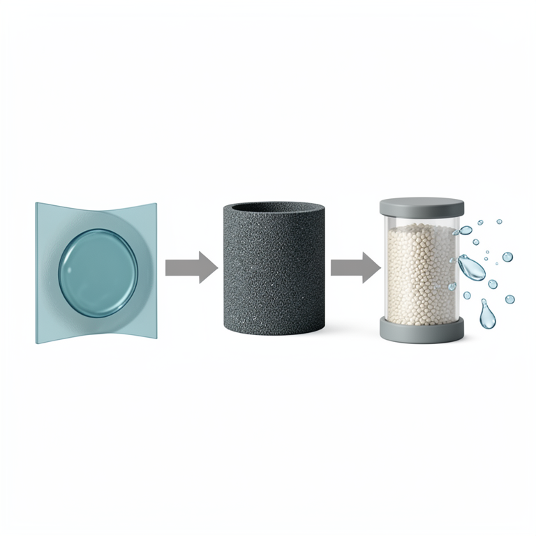 AI-generated conceptual illustration (Reverse osmosis system with activated carbon and ion exchange filters). It explains the idea and does not show study data.