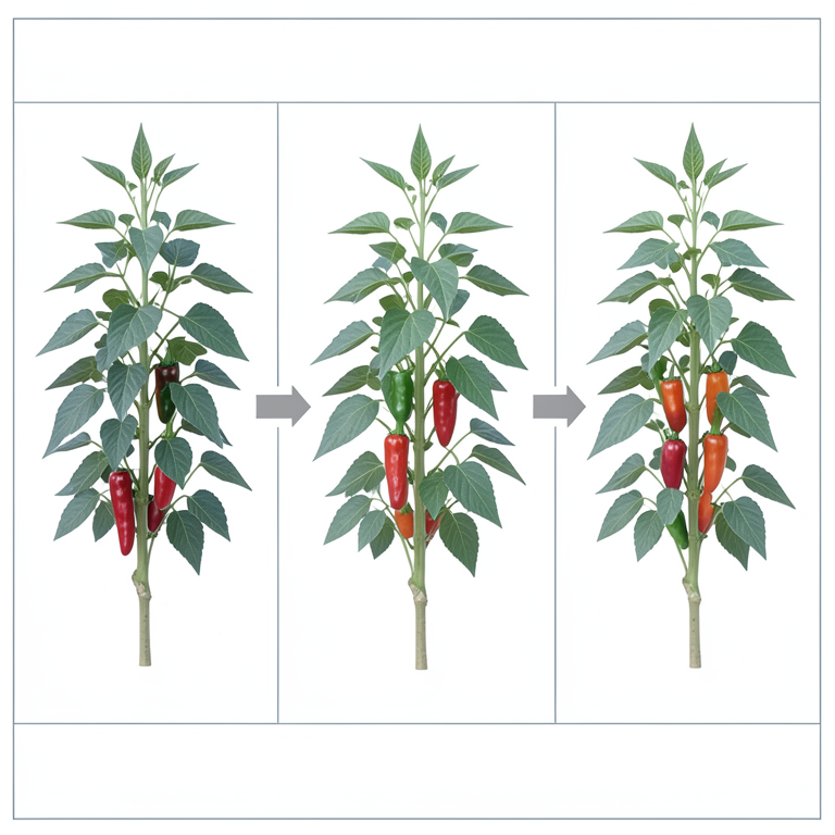 AI-generated conceptual illustration (hot pepper plants (Capsicum annuum)). It explains the idea and does not show study data.