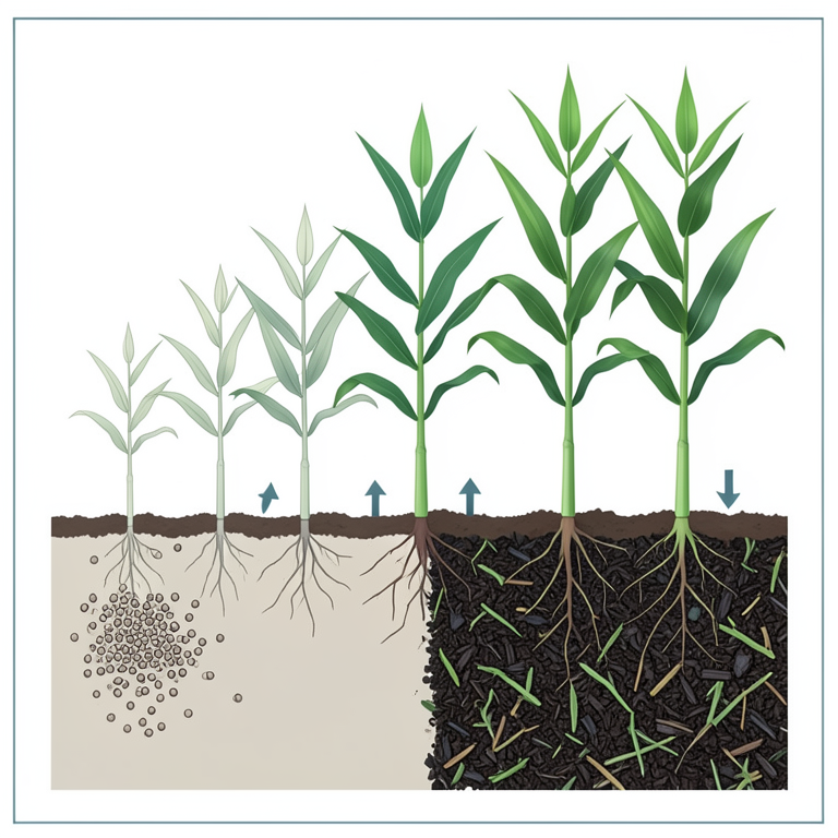 AI-generated conceptual illustration (baby corn (Zea mays L.) plants). It explains the idea and does not show study data.