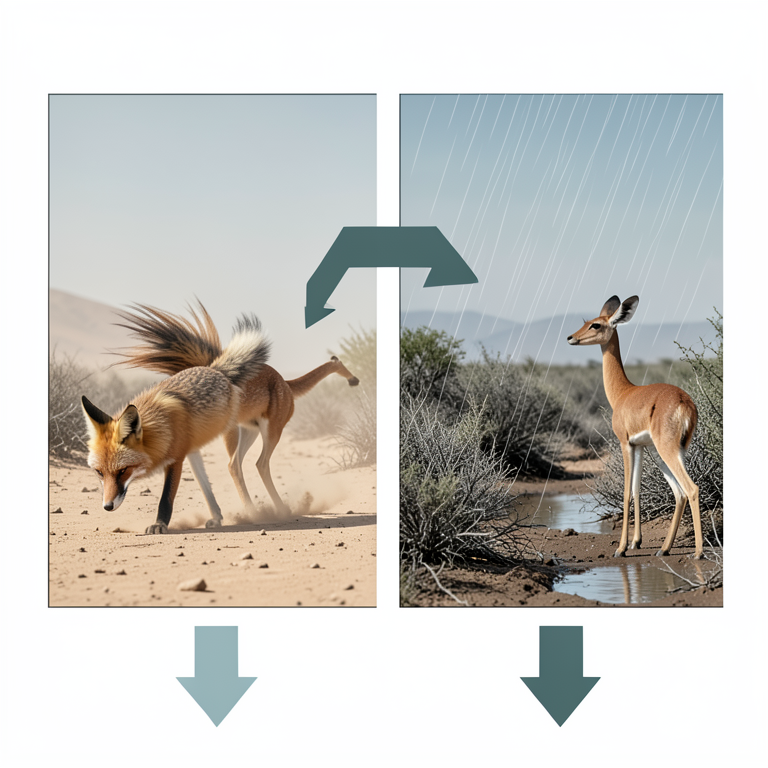 AI-generated conceptual illustration (Arid landscape of the Shekhawati region with native mammals). It explains the idea and does not show study data.