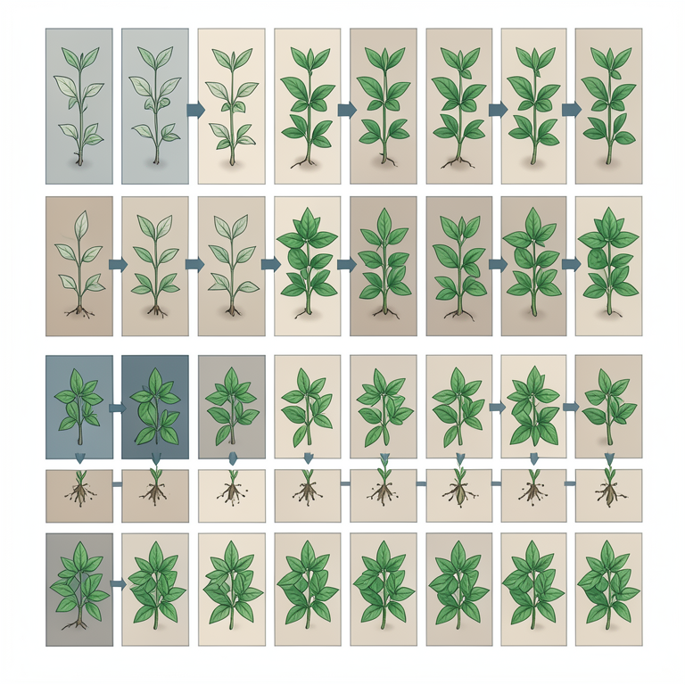 AI-generated conceptual illustration (green gram (Vigna radiata L.) plants in field plots). It explains the idea and does not show study data.