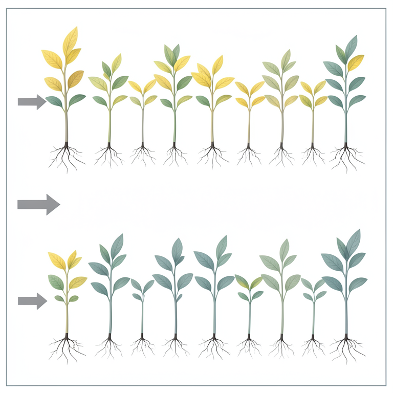 AI-generated conceptual illustration (black gram seedlings (Vigna mungo)). It explains the idea and does not show study data.