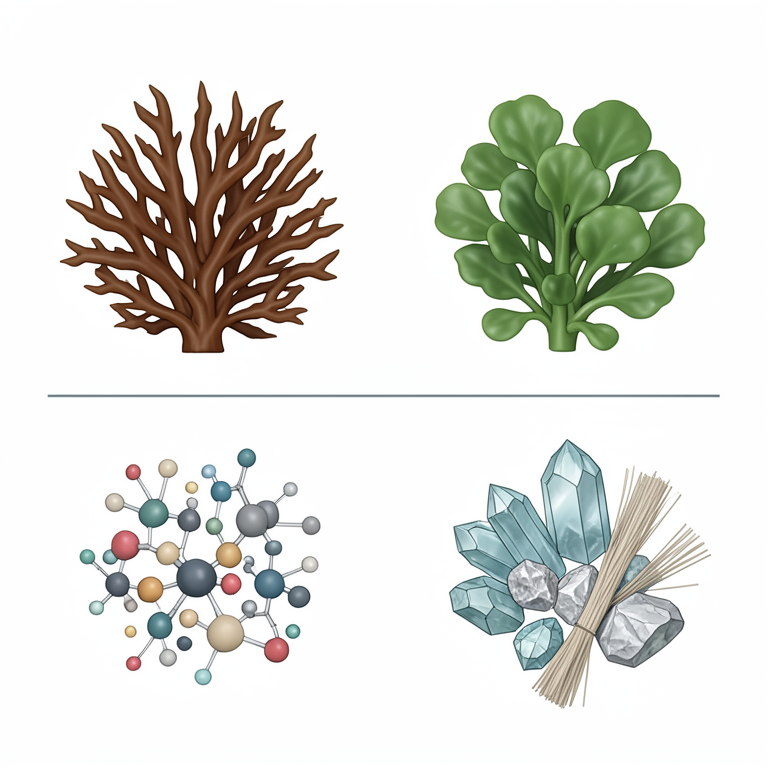 AI-generated conceptual illustration (Sargassum wightii (brown seaweed) and Ulva lactuca (green seaweed)). It explains the idea and does not show study data.
