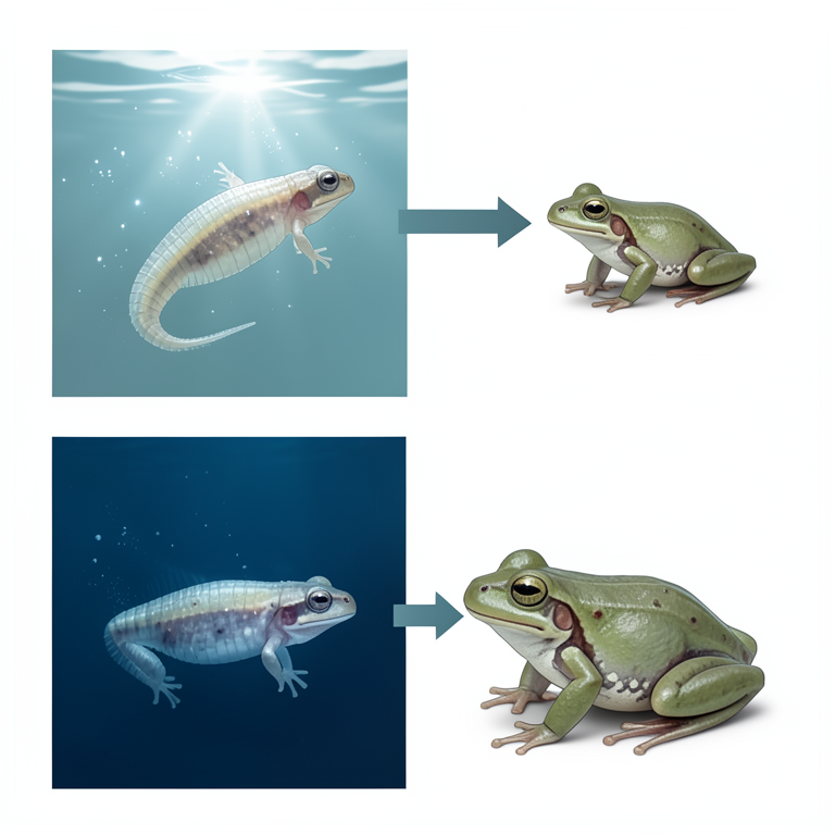 AI-generated conceptual illustration (African clawed frog larvae (Xenopus laevis)). It explains the idea and does not show study data.
