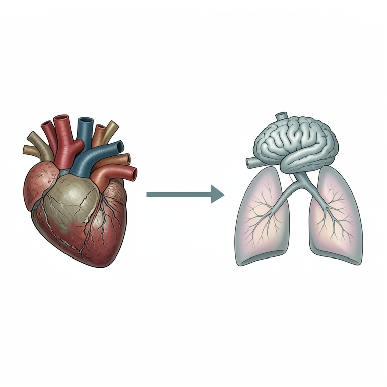 AI-generated conceptual illustration (human organs (heart, brain, and lungs)). It explains the idea and does not show study data.
