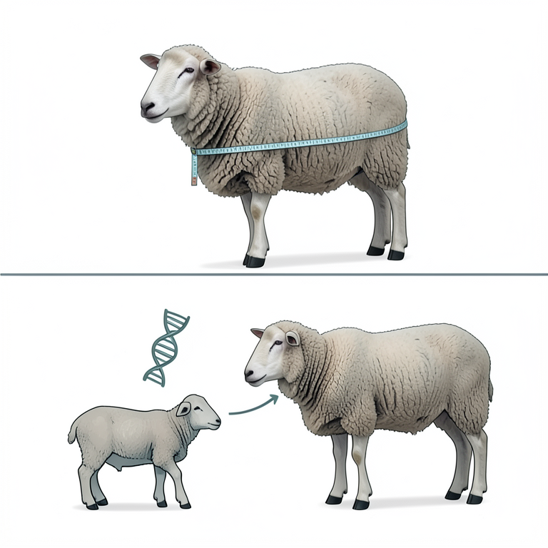 AI-generated conceptual illustration (domestic sheep (Ovis aries)). It explains the idea and does not show study data.
