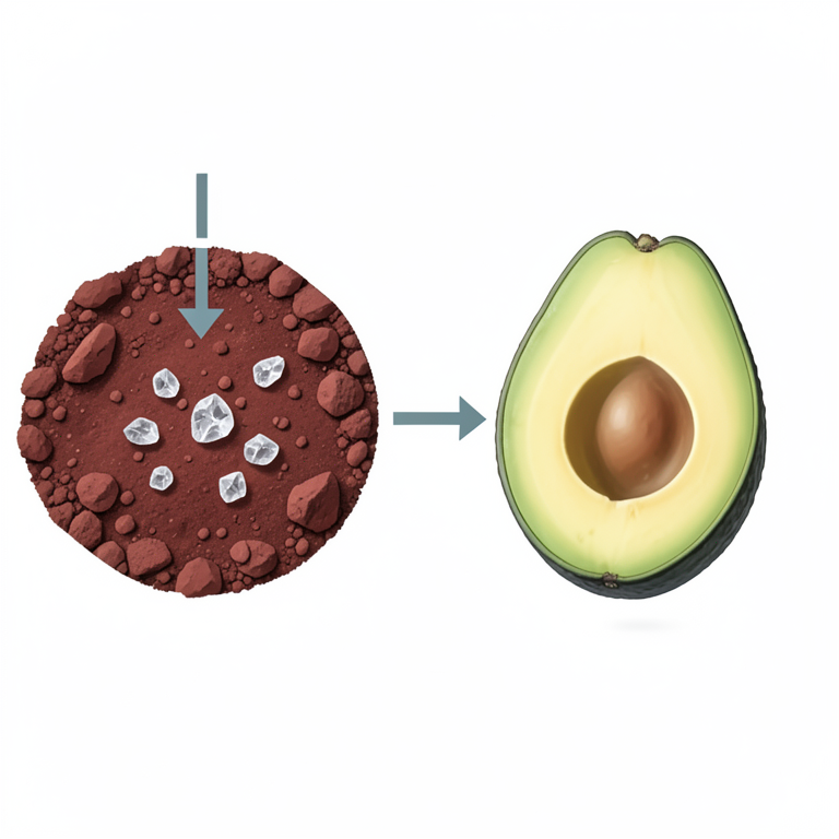 AI-generated conceptual illustration (avocado plants and soil profile in the Deccan plateau). It explains the idea and does not show study data.