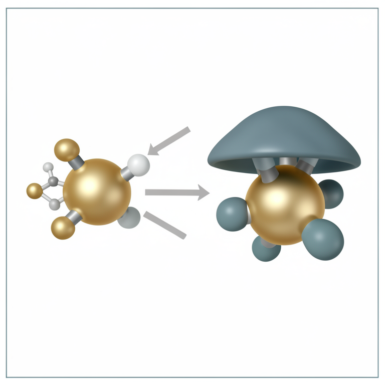 AI-generated conceptual illustration (Gold(I) N-heterocyclic carbene complexes and protein molecules). It explains the idea and does not show study data.