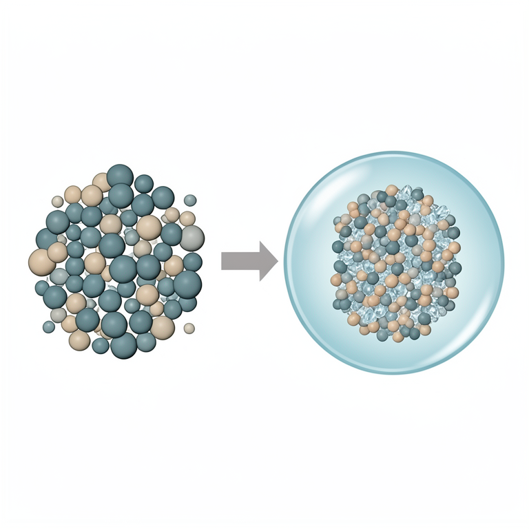 AI-generated conceptual illustration (Solid lipid nanoparticles containing metformin hydrochloride). It explains the idea and does not show study data.