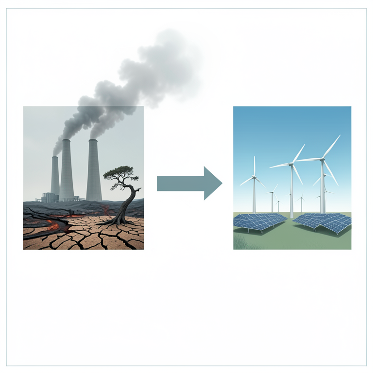 AI-generated conceptual illustration (Earth's atmosphere and renewable energy infrastructure). It explains the idea and does not show study data.