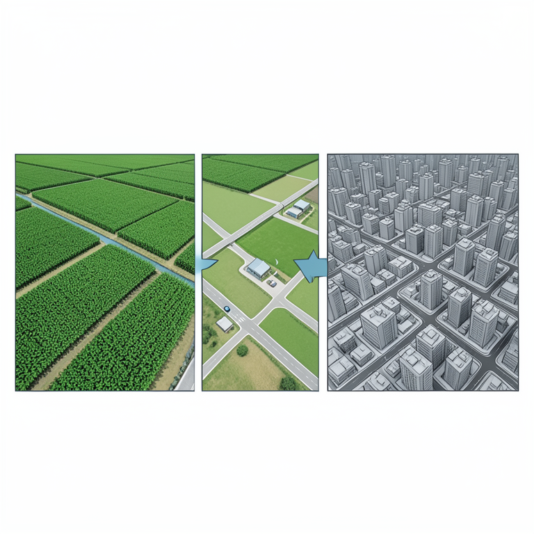 AI-generated conceptual illustration (Agricultural land and urban cityscapes in Jalgaon, India). It explains the idea and does not show study data.