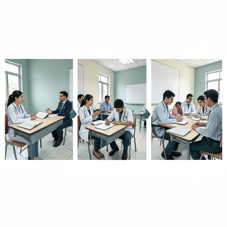 AI-generated conceptual illustration (First-year medical students in a South Indian medical college classroom). It explains the idea and does not show study data.