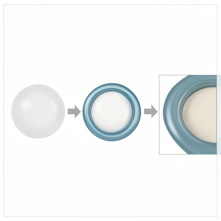 AI-generated conceptual illustration (Paraffin wax microcapsules with polymer shells). It explains the idea and does not show study data.