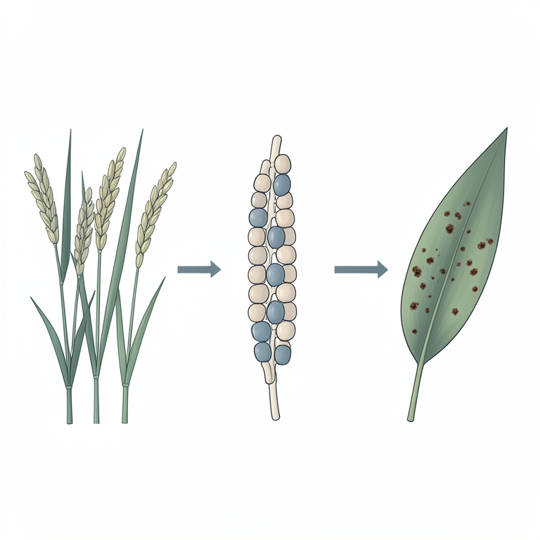 AI-generated conceptual illustration (Oryza sativa (rice plants) and rice leaves). It explains the idea and does not show study data.