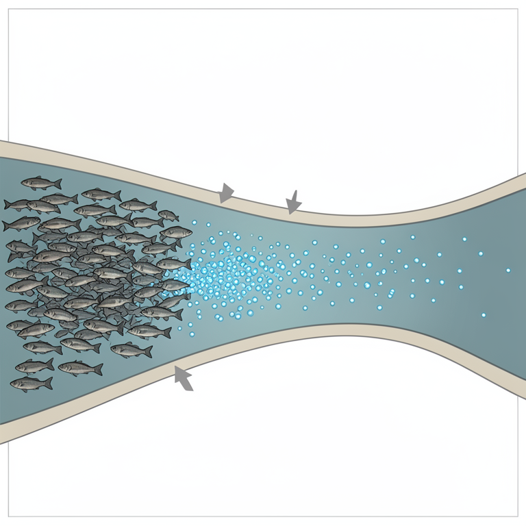 AI-generated conceptual illustration (invasive fish in a river system). It explains the idea and does not show study data.