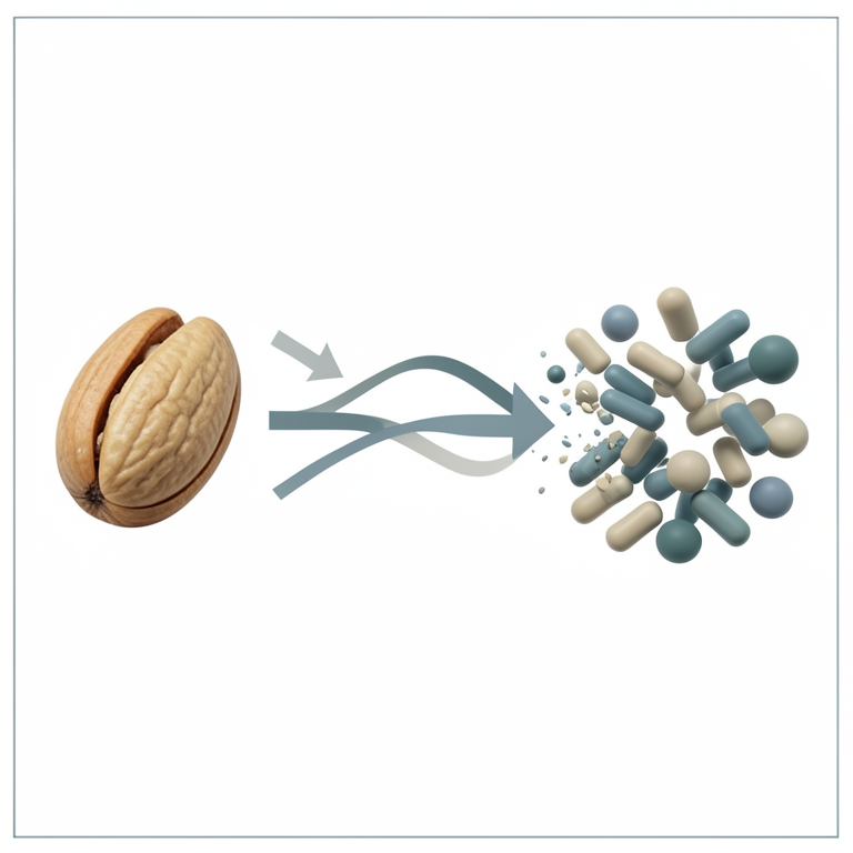 AI-generated conceptual illustration (Cashew nut shells and pathogenic bacteria (Escherichia coli and Staphylococcus aureus)). It explains the idea and does not show study data.