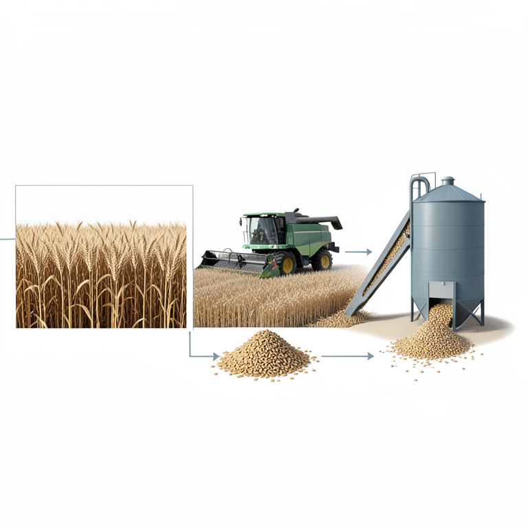 AI-generated conceptual illustration (wheat grains and harvesting machinery). It explains the idea and does not show study data.