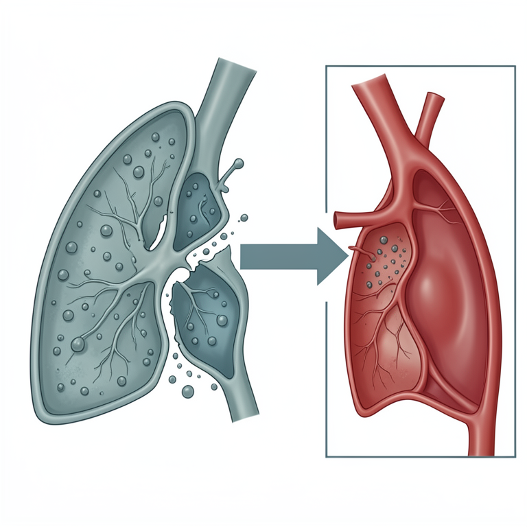 AI-generated conceptual illustration (human lung alveolus and capillary blood vessel). It explains the idea and does not show study data.