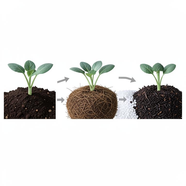 AI-generated conceptual illustration (broccoli seedlings (Brassica oleracea var. italica L.)). It explains the idea and does not show study data.