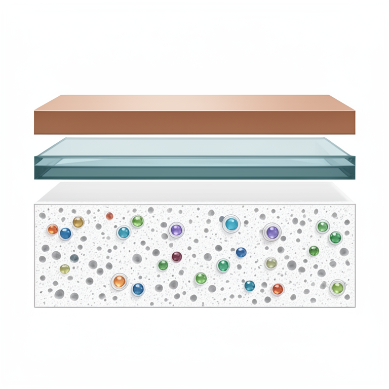 AI-generated conceptual illustration (CdSe quantum dot sensitized solar cell architecture). It explains the idea and does not show study data.