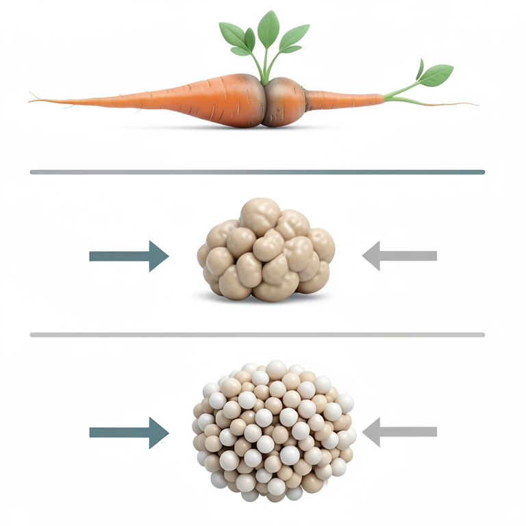 AI-generated conceptual illustration (carrot (Daucus carota) plantlets and callus tissue). It explains the idea and does not show study data.