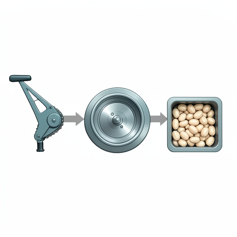 AI-generated conceptual illustration (pedal-operated groundnut decorticator machine). It explains the idea and does not show study data.