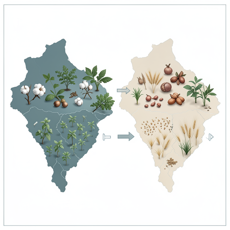AI-generated conceptual illustration (Agricultural crops in the regions of Gujarat, India). It explains the idea and does not show study data.