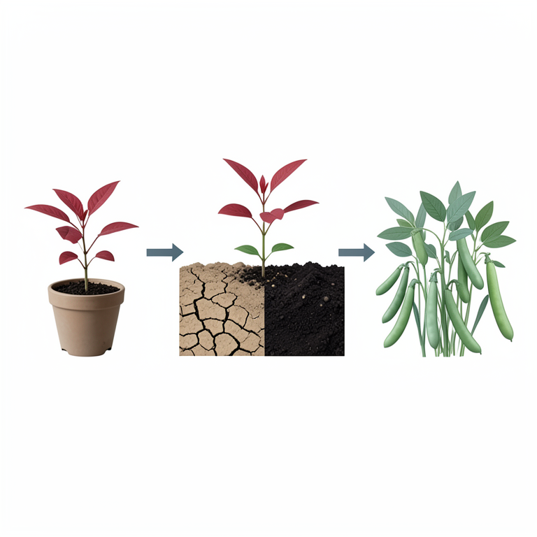 AI-generated conceptual illustration (Small red common bean plants (Phaseolus vulgaris L.)). It explains the idea and does not show study data.